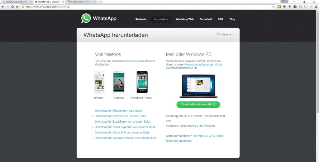 WhatsApp-Homepage | Screenshot: Redaktion 